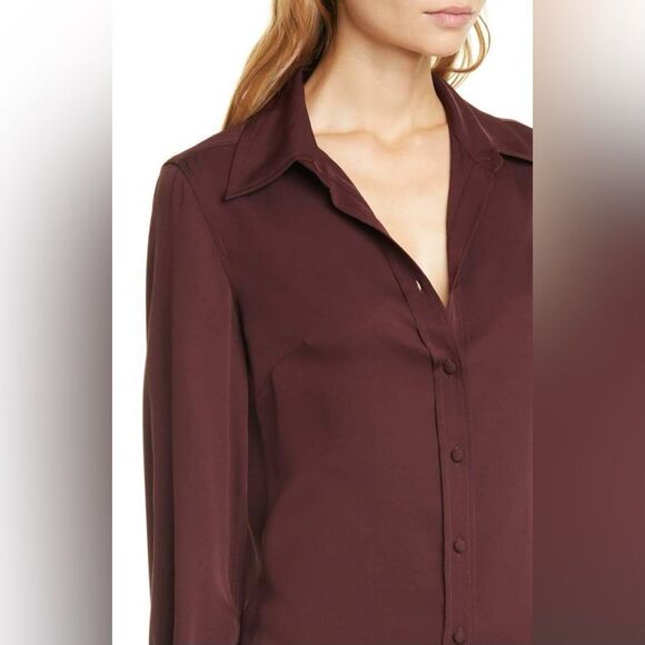 NWT Frame 100% Silk Bordeaux Button Down Long Sleeved Blouse Size Small - Picture 14 of 14